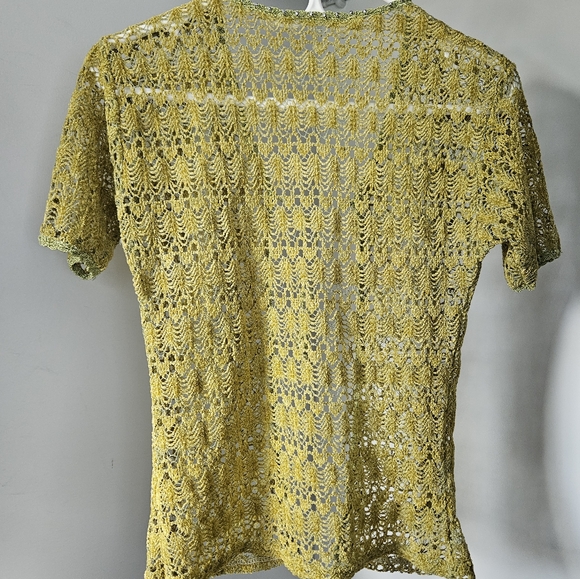 Crochet Lime Green Tie-front beaded short sleeve top - Picture 3 of 7
